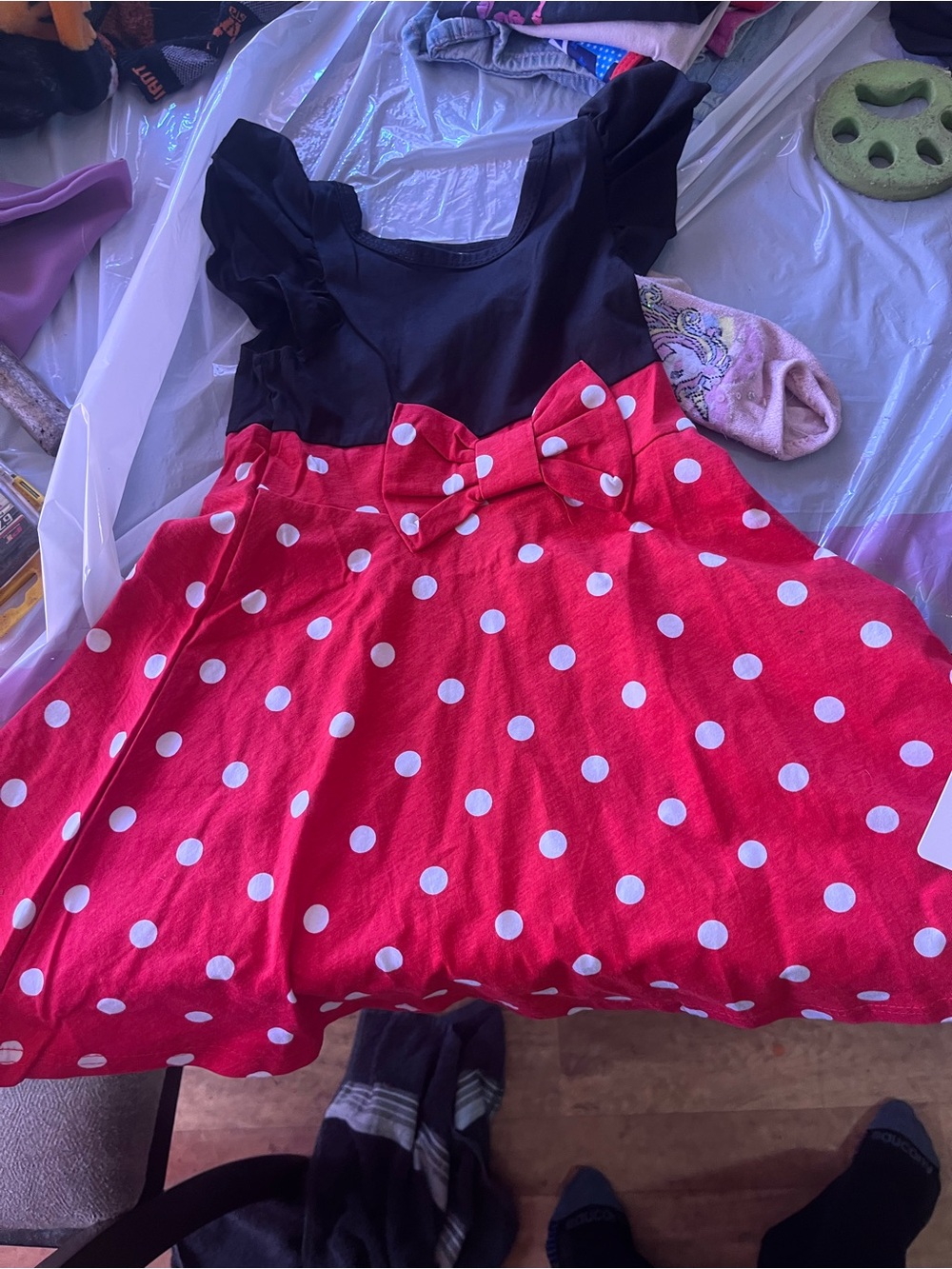 Girls Black & Red Polka Dot Bow-Accent Party Dress